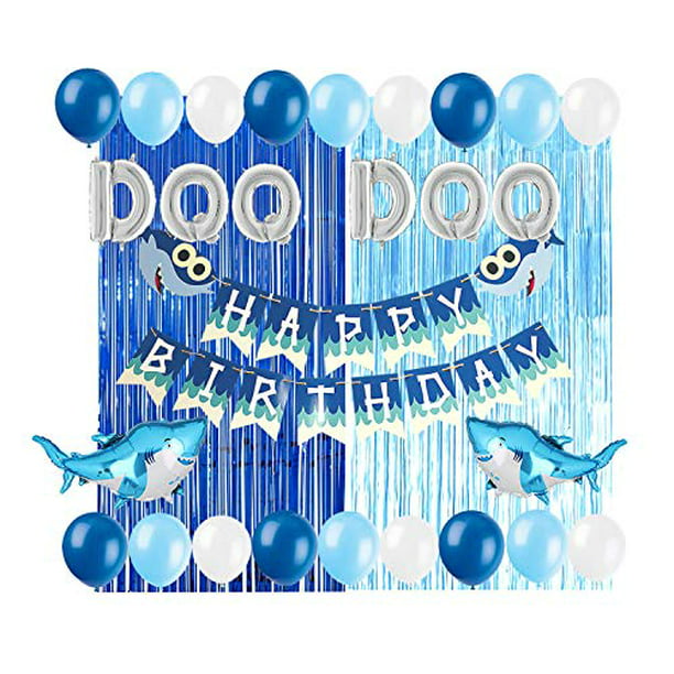 include Shark Balloons Shark Birthday Banner 40pcs Shark Theme Birthday Decorations Shark Cake Topper for Ocean Theme Birthday Party Shark Birthday Party Supplies 
